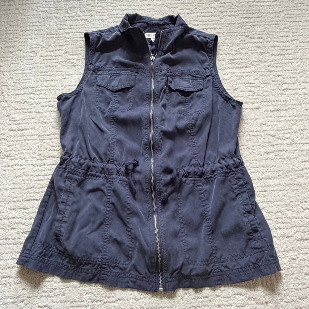 Merona Womens Navy Blue Lyocell Utility Vest Drawstring Waist Size Small